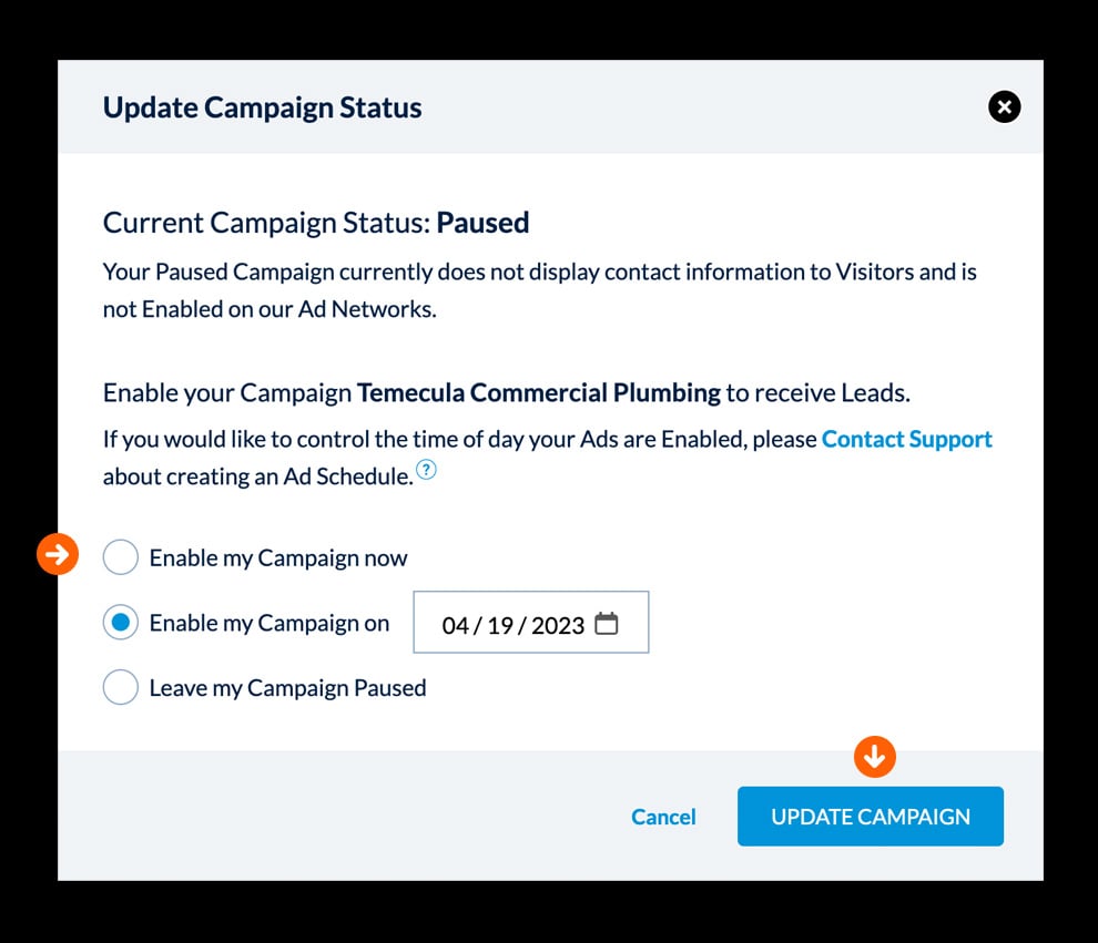 How to Pause or Enable a Campaign