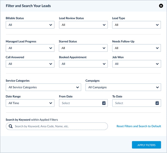Service Direct mySD Lead Manager Advanced Filter and Search